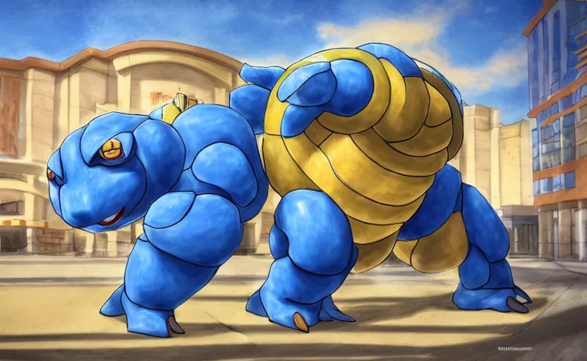 Image similar to blastoise at the shopping mall, pokemon art, perfect shading, detailed, 4 k