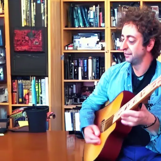 Prompt: gustavo cerati playing at tiny desk youtube channel