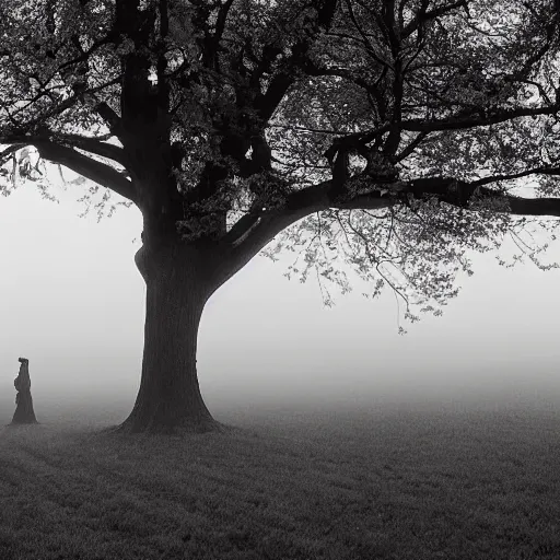 Image similar to an impressively euphoric 1 8 0 0 s romanticism - inspired photograph depicting bedlam underneath a foggy tree line at dawn inspired by liberty leading the people