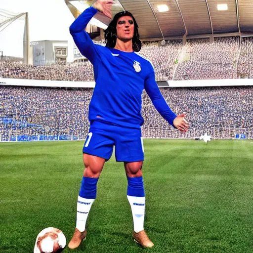 Prompt: carlos cabello rey as cristiano ronaldo with long hair