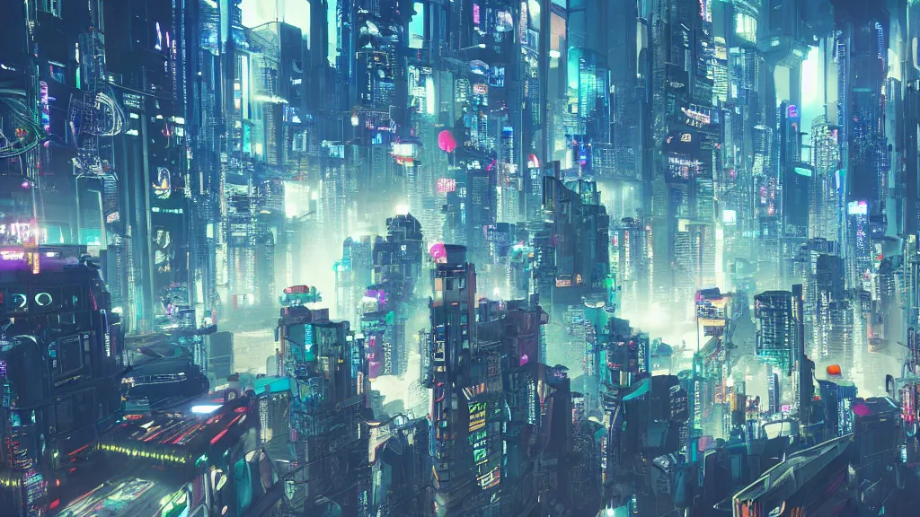 futuristic cityscape skyline cyberpunk lights background HD wallpaper  ilustração do Stock