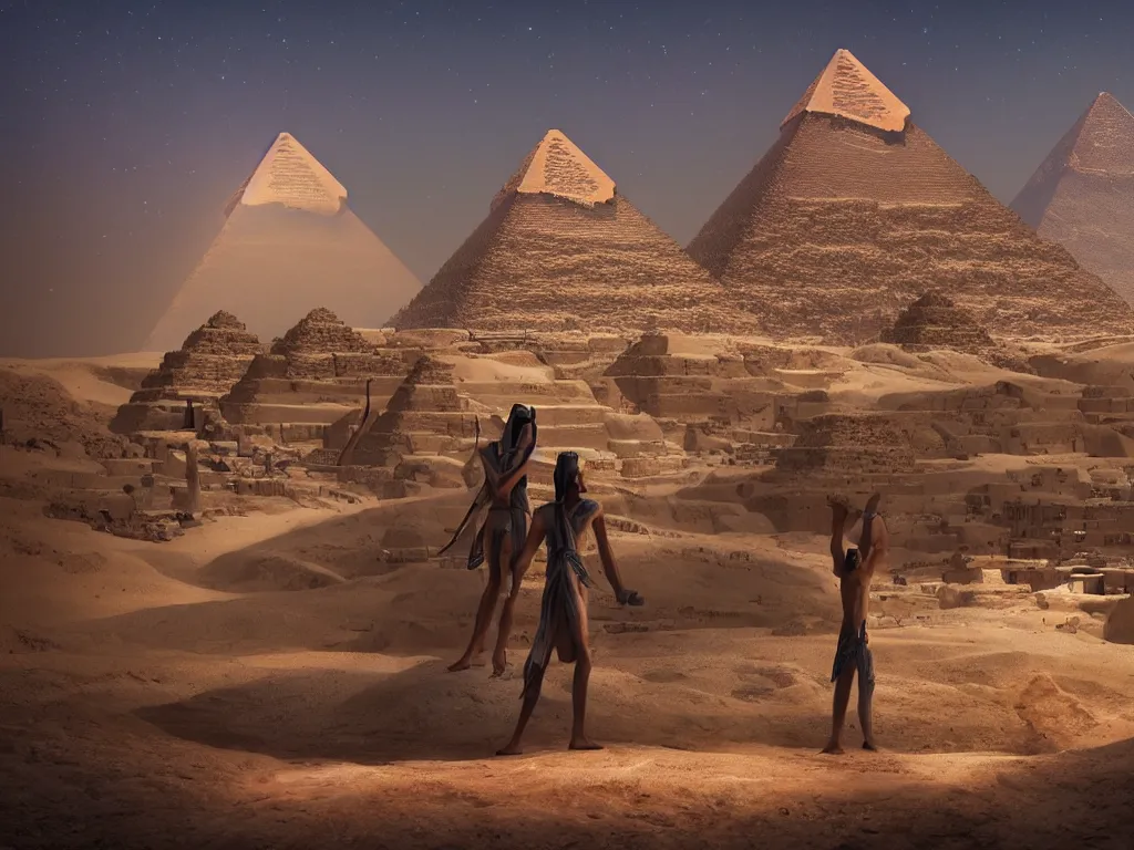 Prompt: photography of an egyptian god standing in front of the giza pyramid, fantasy ,volumetric lighting, intricate, elegant, hyperdetailed matte painting, highly detailed, digital painting, artstation, smooth, sharp focus, illustration, art by Makoto Shinkai and artgerm, hyperrealism, hyperrealistic, cinematic masterpiece, fantasy style 8k ultrahd octane render