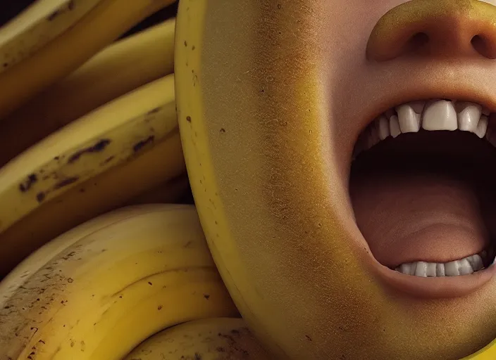 Prompt: A banana commercial. Highly detailed. 8k. Fantasy horror.