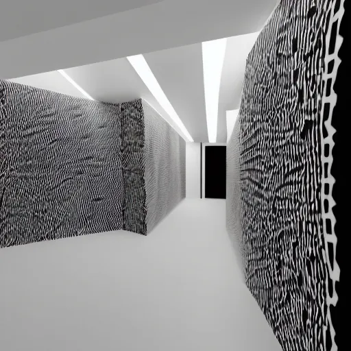 Image similar to : black and white maze pattern art installationMuseumgallery in NewYork Hyper-realistic 8k