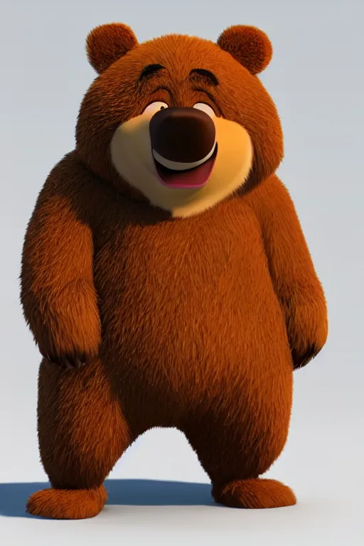 Prompt: a cute character design cgi 3 d anthropomorphic bear with soft fur and a face like yogi bear in the style of pixar, blender, cinema 4 d