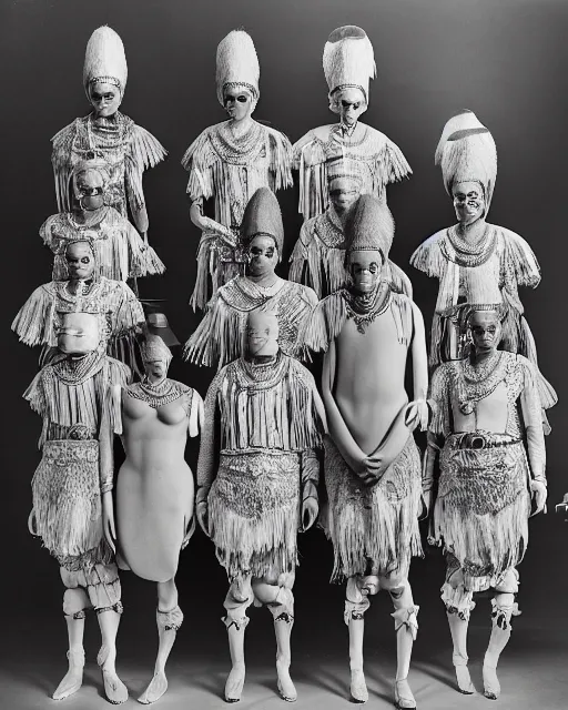 Image similar to Award winning reportage photo of Monegasque Natives traditional garb on museum Manniquins by Dian Arbus, 85mm ND 5, perfect lighting, gelatin silver process