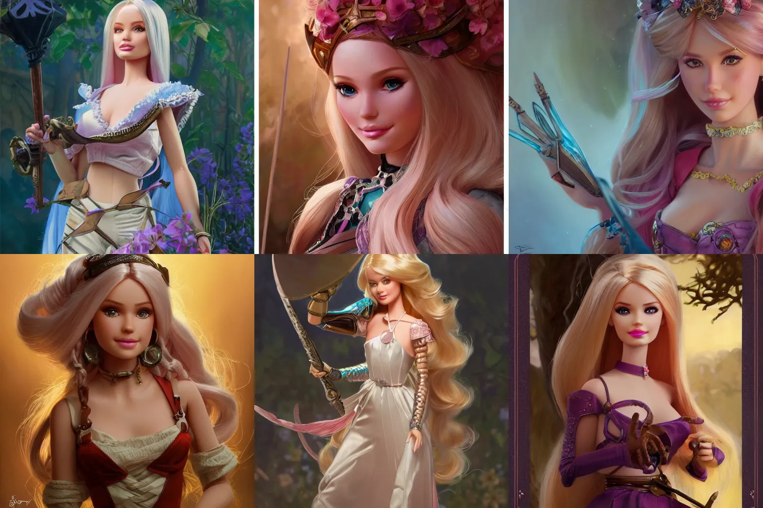 Prompt: Barbie doll D&D character, highly detailed, digital fantasy character, painted portrait, artstation, concept art, hard focus, illustrations, works by Artgerm and Greg Rutkowski, Alphonse Mucha and Craig Mullins, James Jean, Andrey Ryabovichev, Mark Simonetti and Peter Morbacher, 16k,