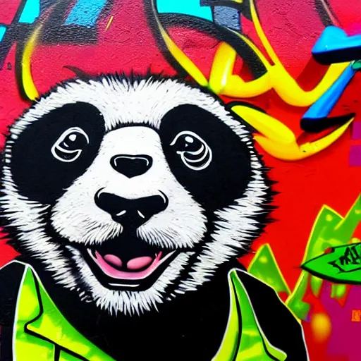 Prompt: a mad panda in a detailed graffiti art style