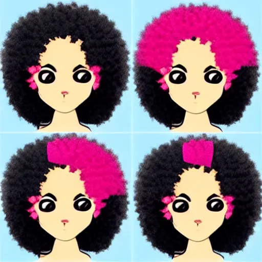 Prompt: a cute 2 d hair barrette character, afro, design, detailed eyes