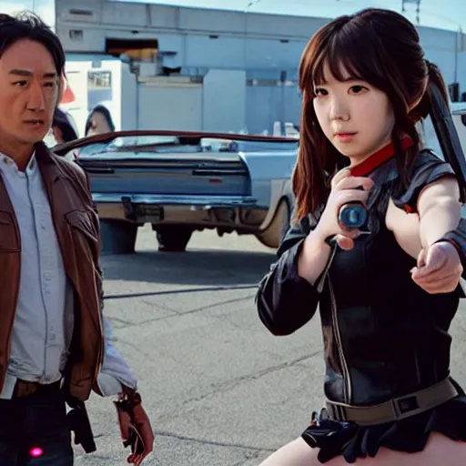 Prompt: movie still of kizuna ai in the terminator