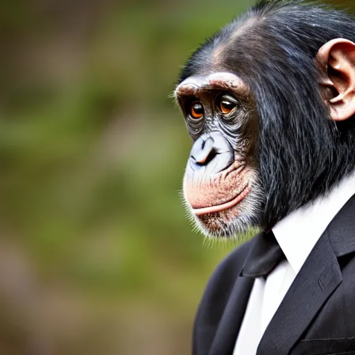 Image similar to chimpanzee wearing a suit and tie, ready for a meeting