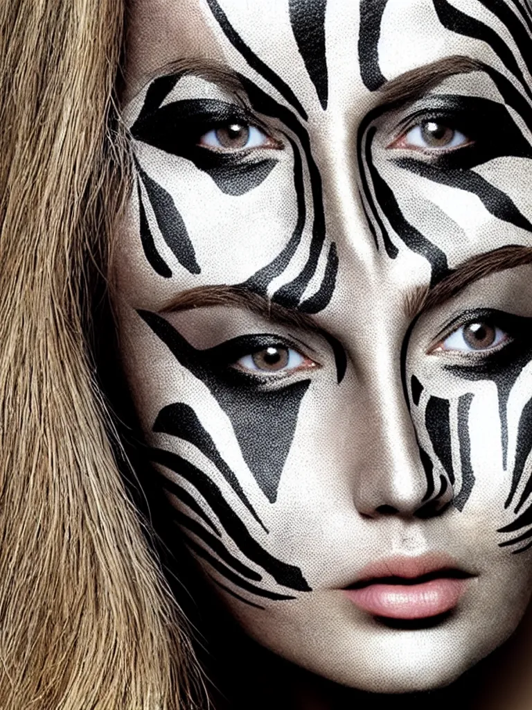 Image similar to a beautiful female face made of illusory motion dazzle camouflage perlin noise optical illusion