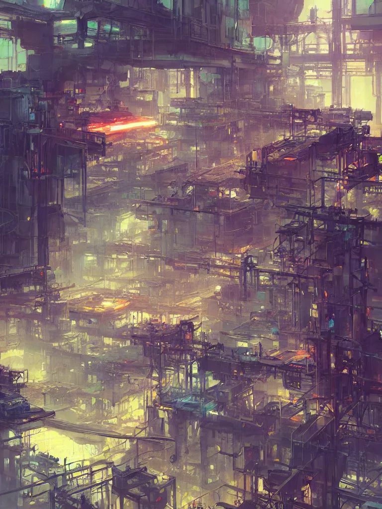 Image similar to concept art of a factory filled with drone workers, grimy, gritty, blade runner 2 0 4 9, trending on artstation, award winning painting, cgi, art by john berkey and anton fadeev and john howe and simon stalenhag