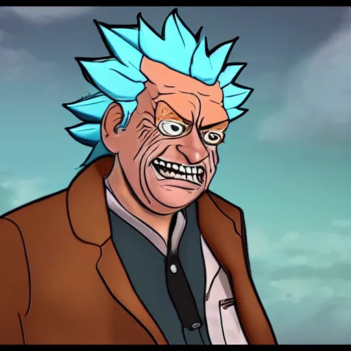 Image similar to Rick Sanchez in Read Dead 2, hyper realistic, HD, HQ, photo realistic