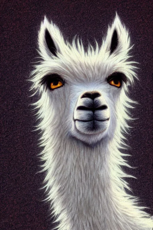 Image similar to Highly detailed wild fluffy llama portrait, studio Ghibli, Makoto Shinkai,