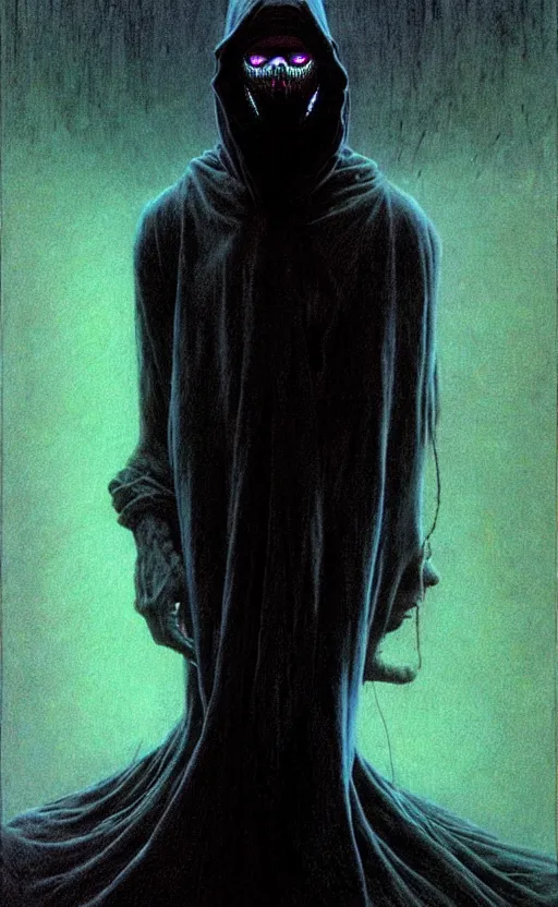 Image similar to a striking full body portrait of a pitch black masked eldritch shaman by moebius and beksinski and artgerm, detailed artwork, realism, 4 k resolution, detailed, high quality, sharp focus, hq artwork, insane detail, volumetric lighting, character concept art, fine details, tarot card, clear subject