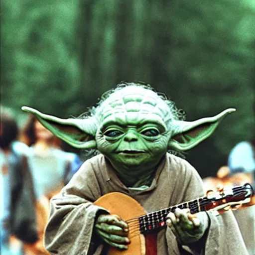 Image similar to yoda performing at woodstock