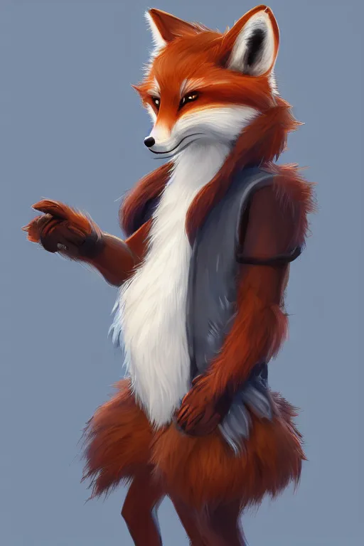 Image similar to an anthropomorphic fox fursona with a fluffy tail wearing a vest, backlighting, trending on artstation, digital art, furry art, trending on furaffinity