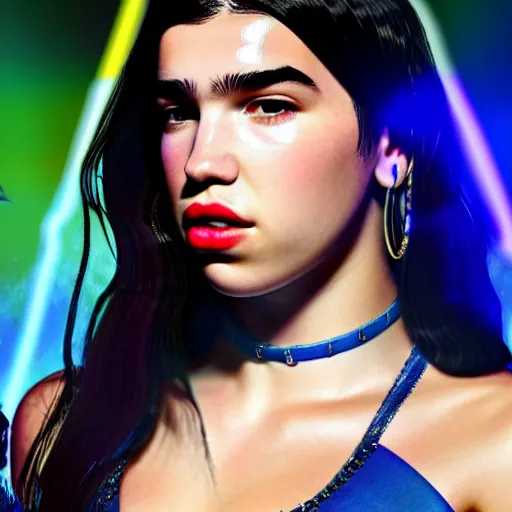 Prompt: Dua Lipa as a magic caster League of Legends playable character, realistic, 4k, highly detailed