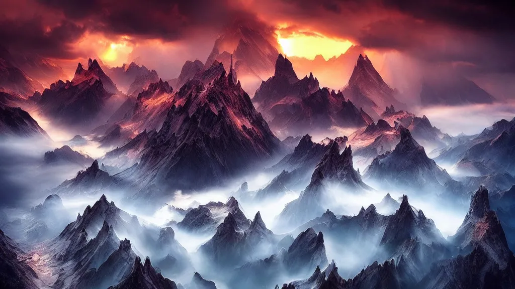 Image similar to amazing landscape photo of dragons by marc adamus, beautiful dramatic lighting