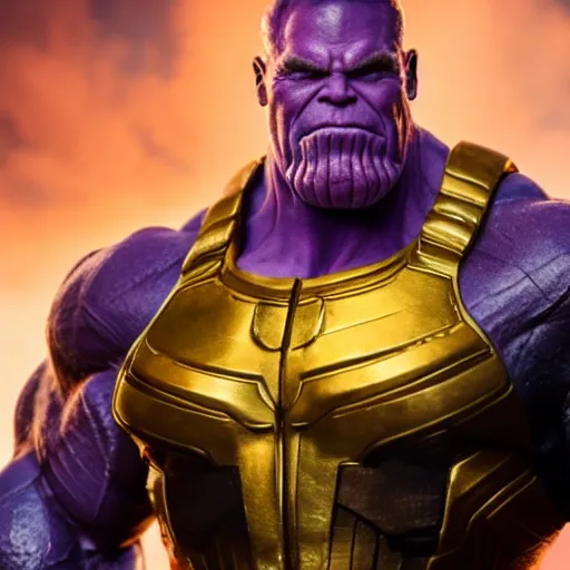 Prompt: thanos as arnold schwarzenegger , highly detailed, photorealistic, 4k, cinematic, studio lighting