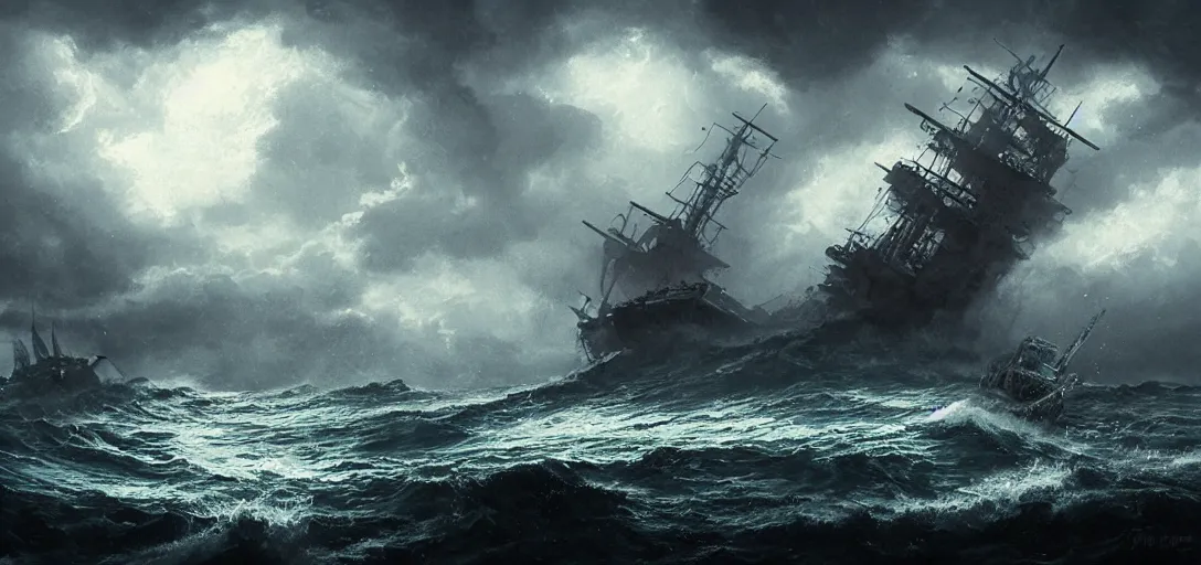 Image similar to wild ocean, ship gets pulled down by giant kraken, rainy night, dramatic lighting, cinematic, establishing shot, extremly high detail, foto realistic, pirates of the carribean, cinematic lighting, post processed, concept art, artstation, matte painting, style by studio ghibli, mysazaki