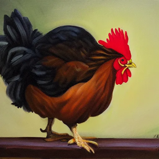 Prompt: chicken oil painting
