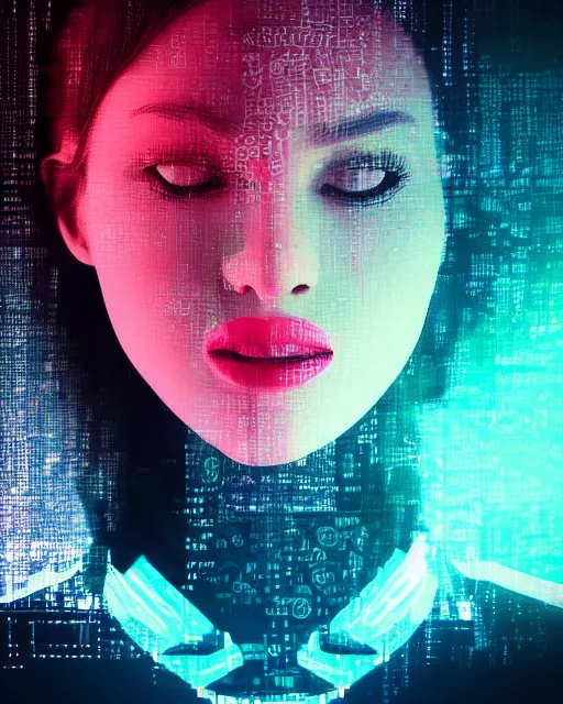 Prompt: A broken monitor with a calm AI women's face on it. No red color, dim colors. Very very very strong glitches on the monitor. The face is blurry with glitches. Extremely high detail, glitchcore, glitches, glitch, cyberpunk, 8k render