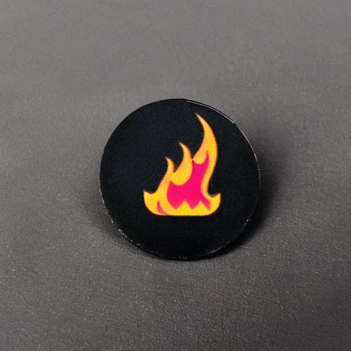 Image similar to a retro minimalistic diamond enamel pin of a retro minimalistic flame fire warning label, smooth curves