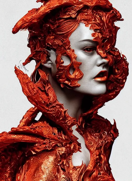 Image similar to sculpture made of flame, portrait, female, future, torch, fire, harper's bazaar, vogue, fashion magazine, intricate, concept art, close up, ornate, luxury, elite, elegant, trending on artstation, by ruan jia, by Kenneth Willardt, by ross tran, by WLOP, by Andrei Riabovitchev,