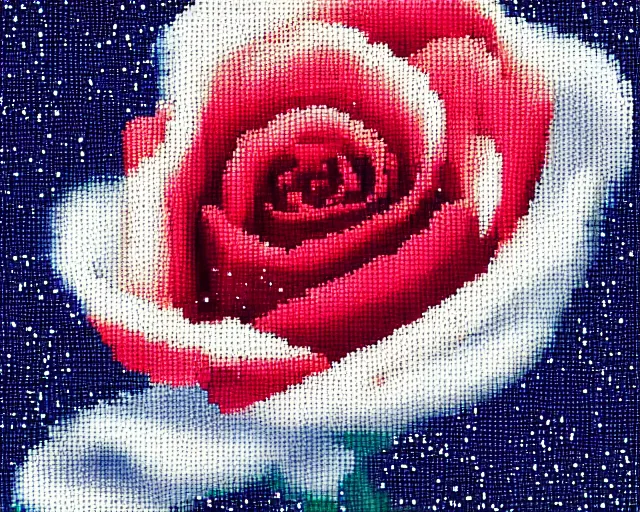Prompt: A red rose in milkyway ， pixel art