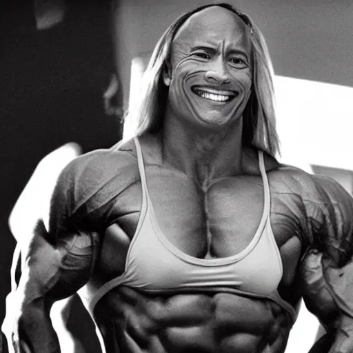 Prompt: Dwayne the rock johnson as a female bodybuilder