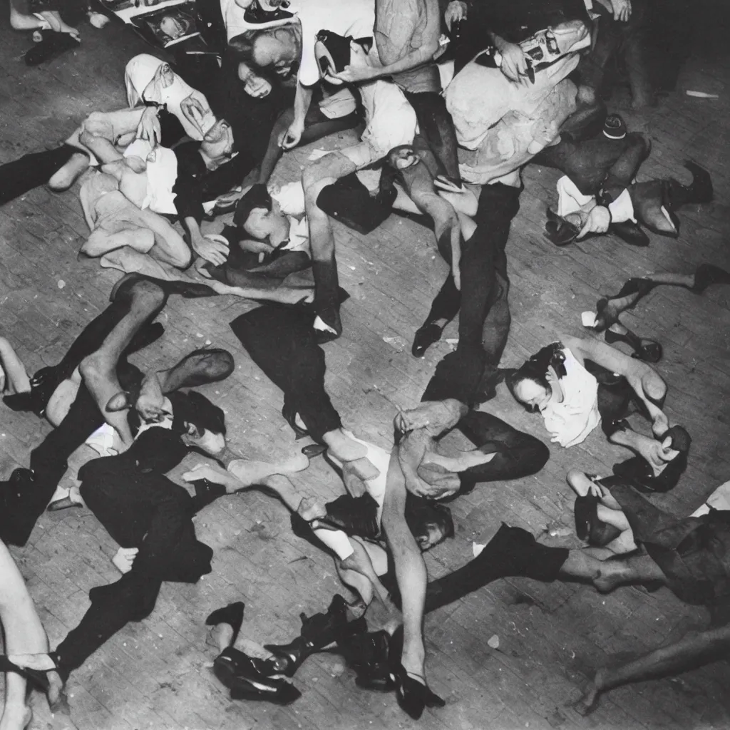 Prompt: crime scene photo by weegee