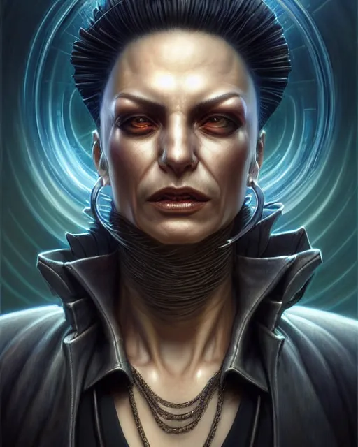 Image similar to front shot of a cyberpunk criminal mastermind character, intricate, elegant, highly detailed, centered, digital painting, artstation, concept art, smooth, sharp focus, illustration, artgerm, Tomasz Alen Kopera, Peter Mohrbacher, donato giancola, Joseph Christian Leyendecker, WLOP, Boris Vallejo, mugshot!!!!!, ugly!!!!!!