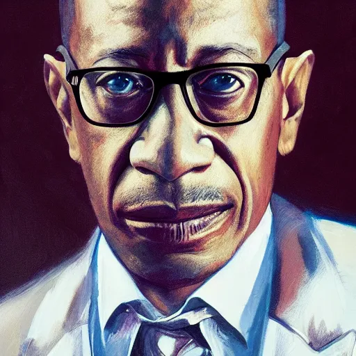 Image similar to a portrait of Gus Fring from Breaking Bad, oil painting, Greg Rutkowski, Charlie Bowater, Beeple, unreal 5, DAZ, hyperrealistic, octane render, RPG portrait, dynamic lighting, fantasy art, beautiful face