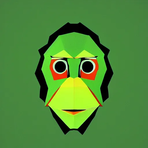 Image similar to polygon art style of a portrait of a green monkey, digital art, blender 3 d, octaine