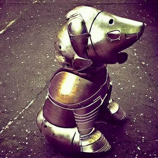 Image similar to “ ultra realistic cardboard dog, suit of armour, planets in the sky ”