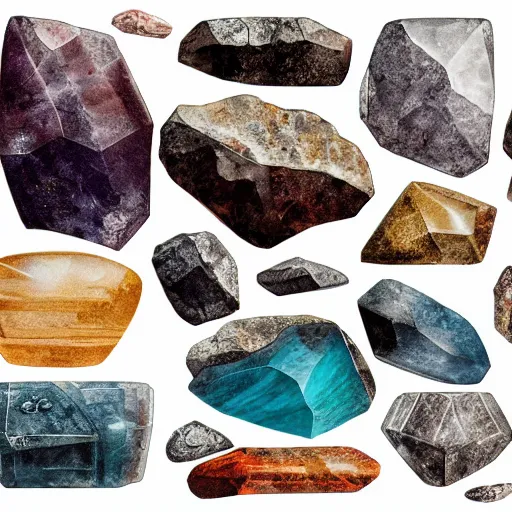 Prompt: full page antique lithograph of gemstones minerals, White background, art print, clean brush stroke, realistic highly detailed, 8k post-processing highly detailed, rendered by octane engine, esty,