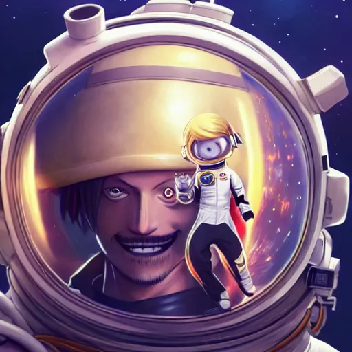 Image similar to sanji in a astronaut suit and sanji, black tuxedo, intricate, sanji, highly detailed, digital painting, artstation, concept art, smooth, sharp focus, illustration, sanji, unreal engine 5, 8 k, art by artgerm and greg rutkowski and alphonse mucha