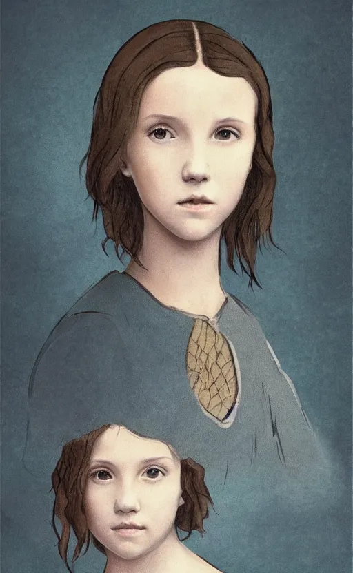 Prompt: millie bobby brown painted by leonardo da vinci in an anime style