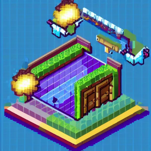 Prompt: 'isometric pixel art, soft lighting, pixel town, medieval Pixelated dragon , ultra detailed