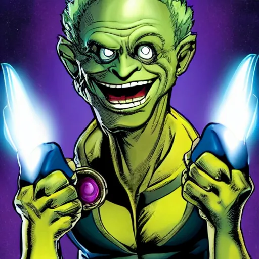 Prompt: shriek wielding the infinity stones in the infinity gauntlet