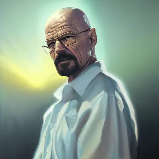 Image similar to oil painting of walter white, dramatic lighting, trending on artstation