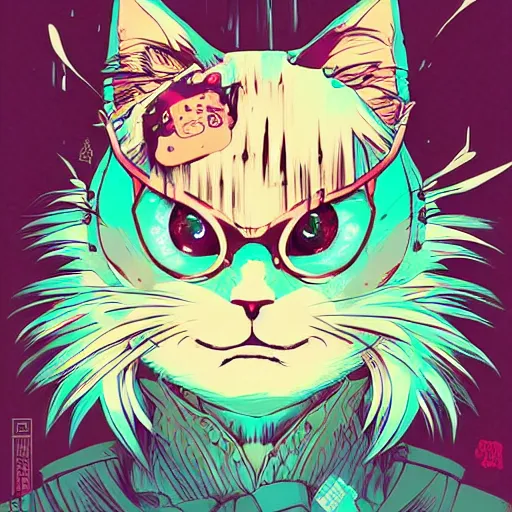 Image similar to delirium anime cat face portrait by petros afshar, tom whalen, laurie greasley, by greg rutkowski