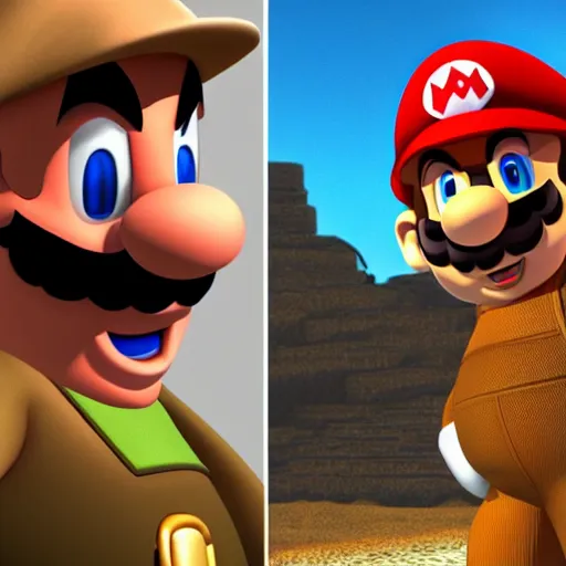 Image similar to mario from the mario bros series as the man with no name from the good the bad and the ugly ( still shot, cinematic still frame, studio lighting, high detailed, photo realistic, uhd, 8 k, good quality )