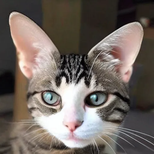 Image similar to a cat with human ears instead of cat ears, human ears, replace cat ears with human ears