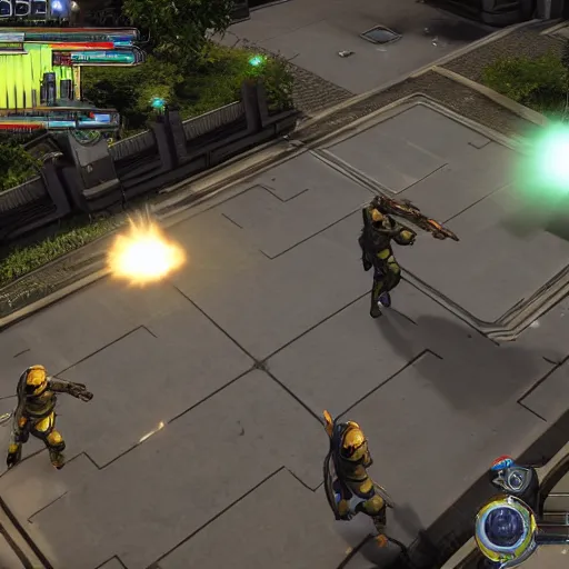 Prompt: Gameplay screenshot from XCOM 3 showing a main character, no UI, Unreal Engine 5