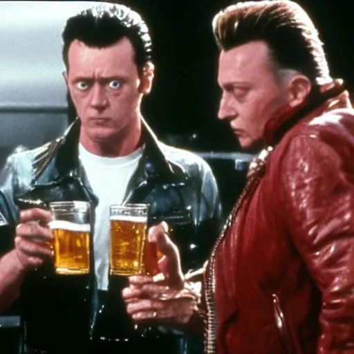 Image similar to T800 and T1000 drinking beer together