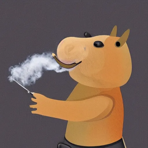 Image similar to an antropomorphic capybara wearing a suit smoking a cigar