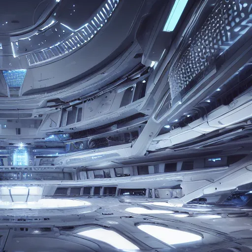 Image similar to photo of alien futuristic architecture, open white spaces glowing tech, scifi, intricate, detailed, unreal engine 5, photo - realism, hyperreal